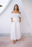 Eleyna White Stripe Tiered Maxi Dress