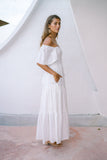 Eleyna White Stripe Tiered Maxi Dress