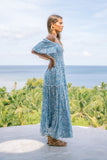 Skyra Blue Boho Tiered Maxi Dress
