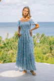 Skyra Blue Boho Tiered Maxi Dress