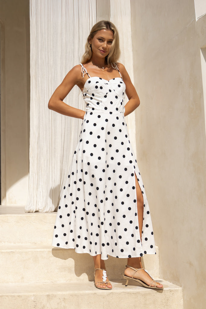 Noella White & Black Polka Dot Midi Dress