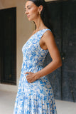 Oceanna Blue Floral One Shoulder Midi Dress