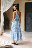 Oceanna Blue Floral One Shoulder Midi Dress
