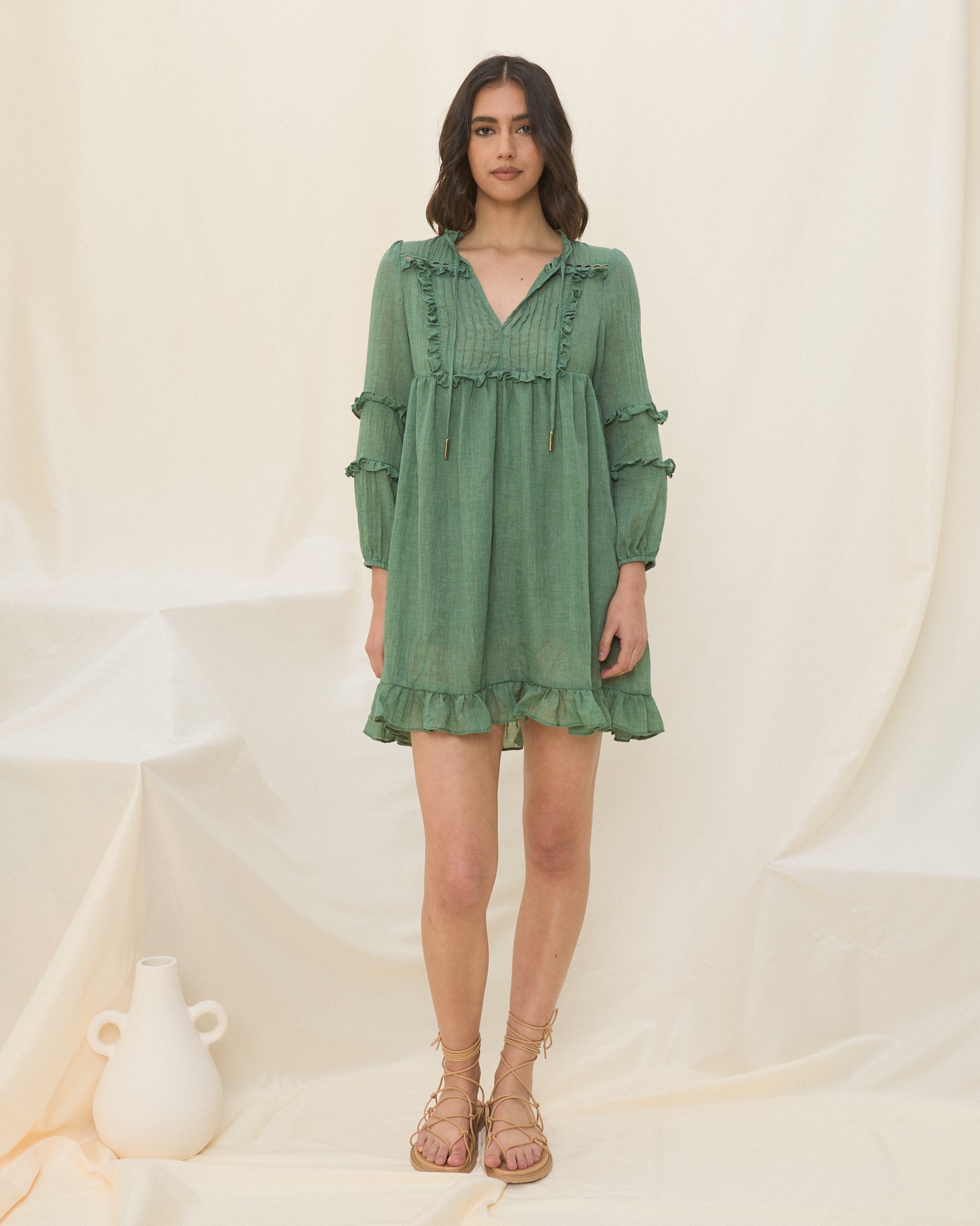 Laurel Sage Green Cotton Mini Dress