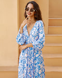 Azura Blue Floral Button Down Maxi Dress