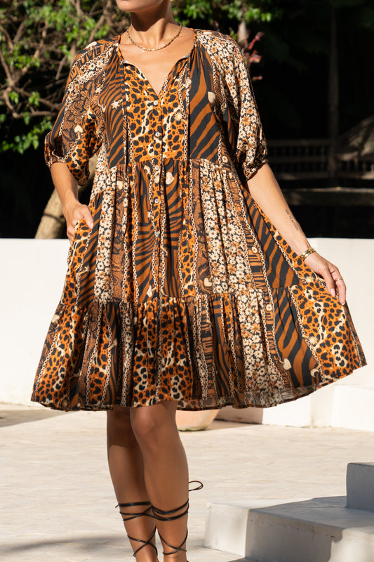 Malika Brown Leopard Mini Dress