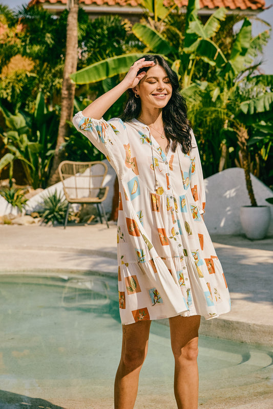 Citrina Multicolour Tropical Button Down Mini Dress