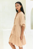 Cyra Beige Geo Button Down Mini Dress