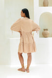 Cyra Beige Geo Button Down Mini Dress