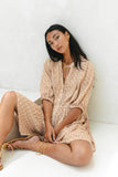 Cyra Beige Geo Button Down Mini Dress