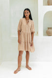 Cyra Beige Geo Button Down Mini Dress