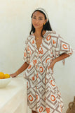 Savita Beige Rust Tropical Button Down Mini Dress