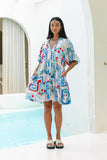 Lulu Blue Tropical Button Down Mini Dress