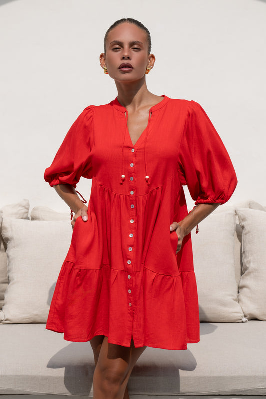 Everly Red Button Down Mini Dress