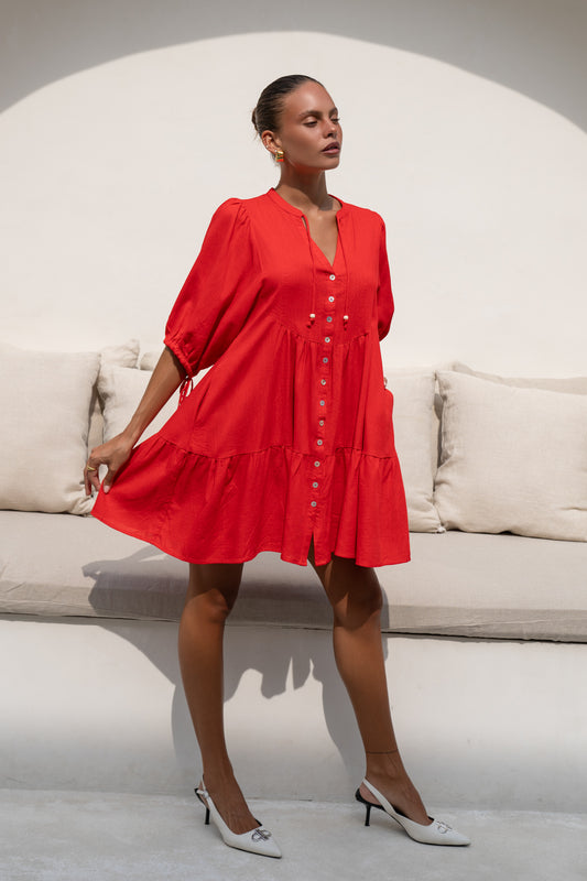 Everly Red Button Down Mini Dress