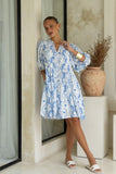 Fiora Blue Floral Button Down Mini Dress