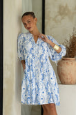 Fiora Blue Floral Button Down Mini Dress