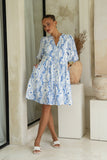 Fiora Blue Floral Button Down Mini Dress