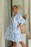 Fiora Blue Floral Button Down Mini Dress
