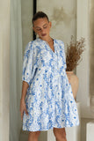Fiora Blue Floral Button Down Mini Dress