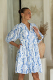 Fiora Blue Floral Button Down Mini Dress