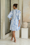 Fiora Blue Floral Button Down Mini Dress
