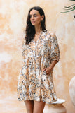 Aurelia Orange Floral Button Down Mini Dress