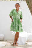 Esmira Green Abstract Button Down Mini Dress