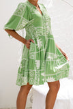 Esmira Green Abstract Button Down Mini Dress