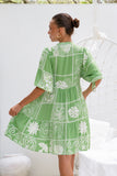 Esmira Green Abstract Button Down Mini Dress