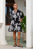 Kai Black Abstract Button Down Mini Dress
