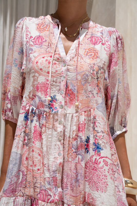 Gezelle Pink Floral Button Down Mini Dress