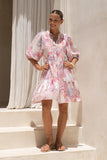 Gezelle Pink Floral Button Down Mini Dress