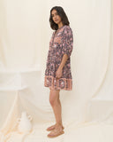 Araminta Purple Floral Boho Button Down Mini Dress