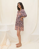 Araminta Purple Floral Boho Button Down Mini Dress