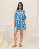 Tatiana Blue Floral Boho Button Down Mini Dress