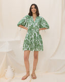 Viridiana Green Floral Button Down Mini Dress