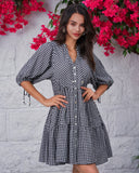 Leslie Black Gingham Button Down Mini Dress