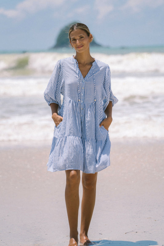 Riley Blue Stripe Button Down Mini Dress