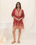 Ember Red Boho Button Down Mini Dress