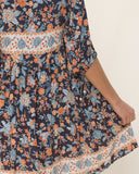 Isadora Navy Blue Boho Button Down Mini Dress