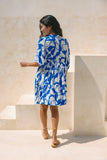 Calypso Blue Abstract Button Down Mini Dress