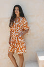 Solange Rust Orange Abstract Button Down Mini Dress