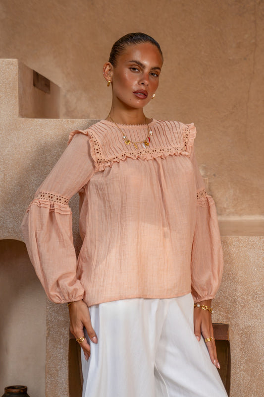 Haidyn Pink Lace and Frill Top