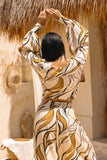 Rue Beige Abstract Balloon Sleeve Blouse