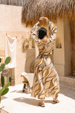 Rue Beige Abstract Balloon Sleeve Blouse