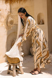 Rue Beige Abstract Balloon Sleeve Blouse