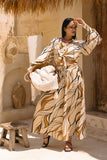 Rue Beige Abstract Balloon Sleeve Blouse