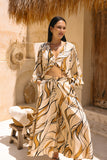Rue Beige Abstract Balloon Sleeve Blouse