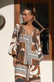 Wina Brown Tropical Balloon Sleeve Blouse